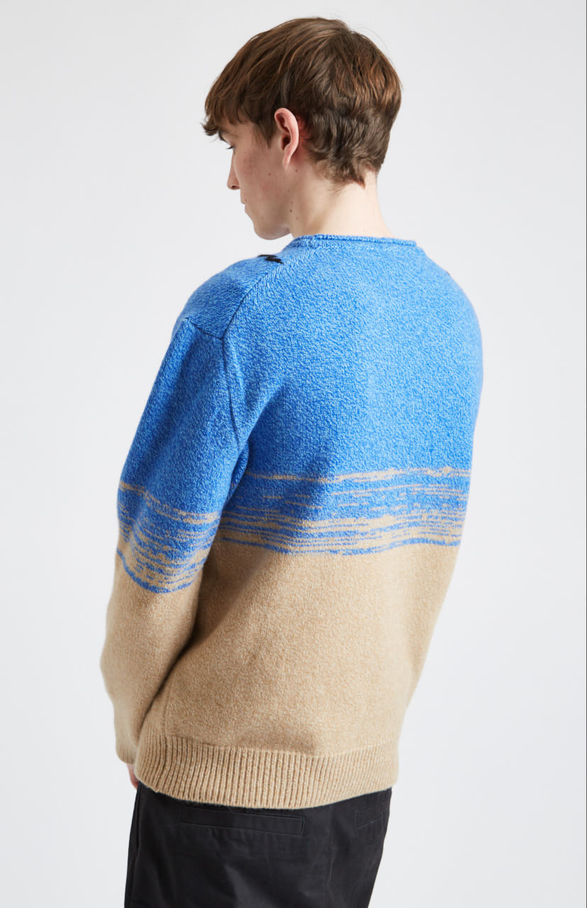 Round Neck Lambswool Jumper in Cobalt and Camel rear view - Pringle of Scotland