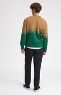 Lambswool Jumper with argyle in Vicuna & Evergreen rear view - Pringle of Scotland