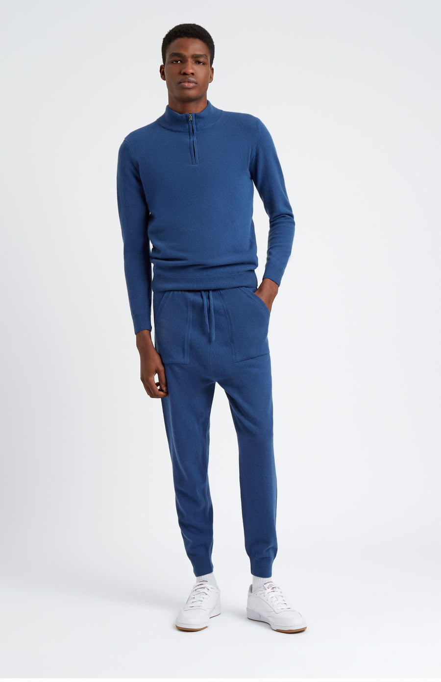 Pringle of Scotland Men's Knitted Merino Cashmere Joggers In Deep Indigo with matching jumper