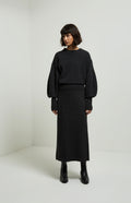 Long Relaxed Fit Wool Cashmere Skirt In Charcoal on model full length - Pringle of Scotland