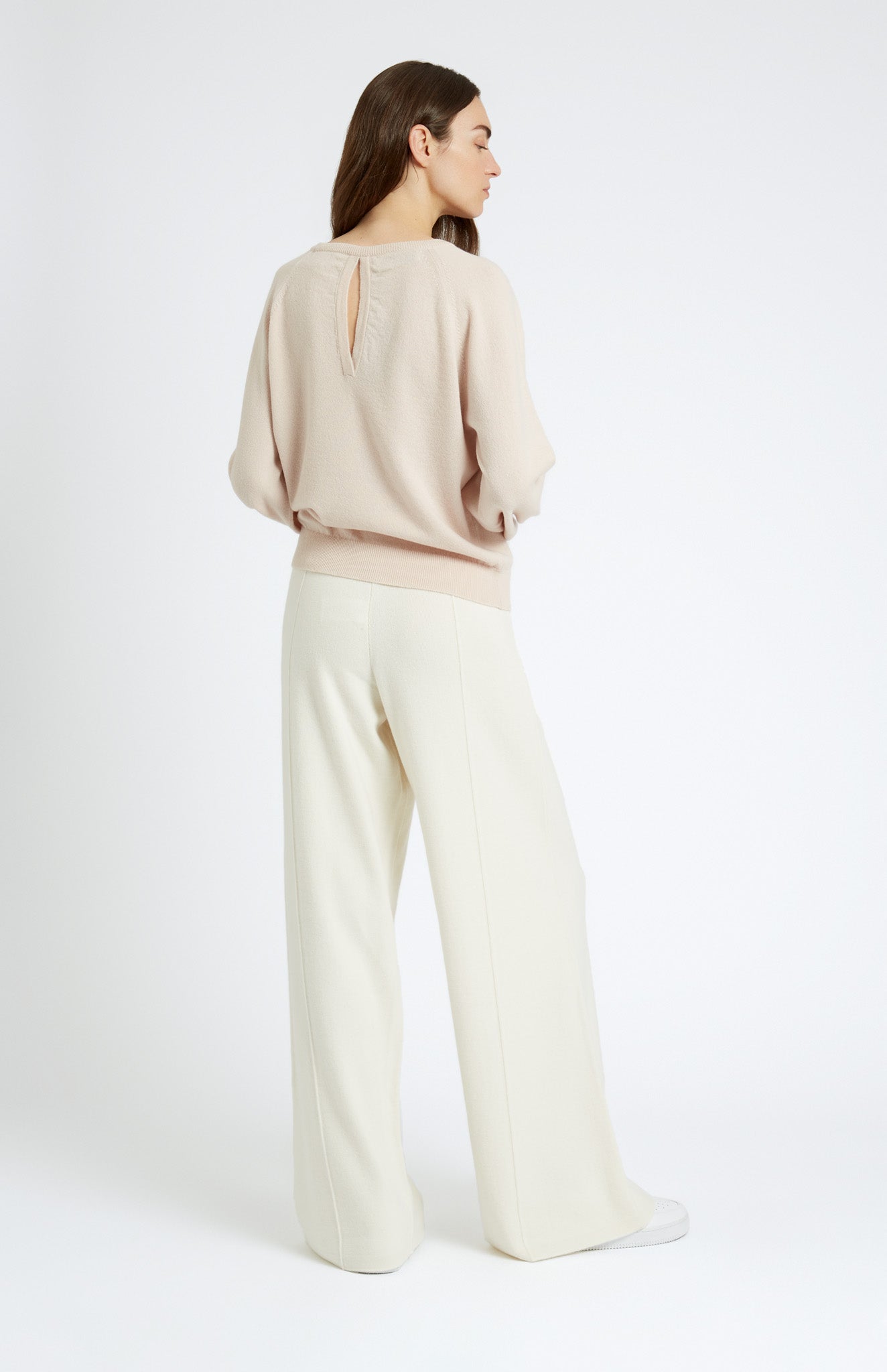 Lightweight Round Neck Cashmere Jumper in Pink rear view - Pringle of Scotland