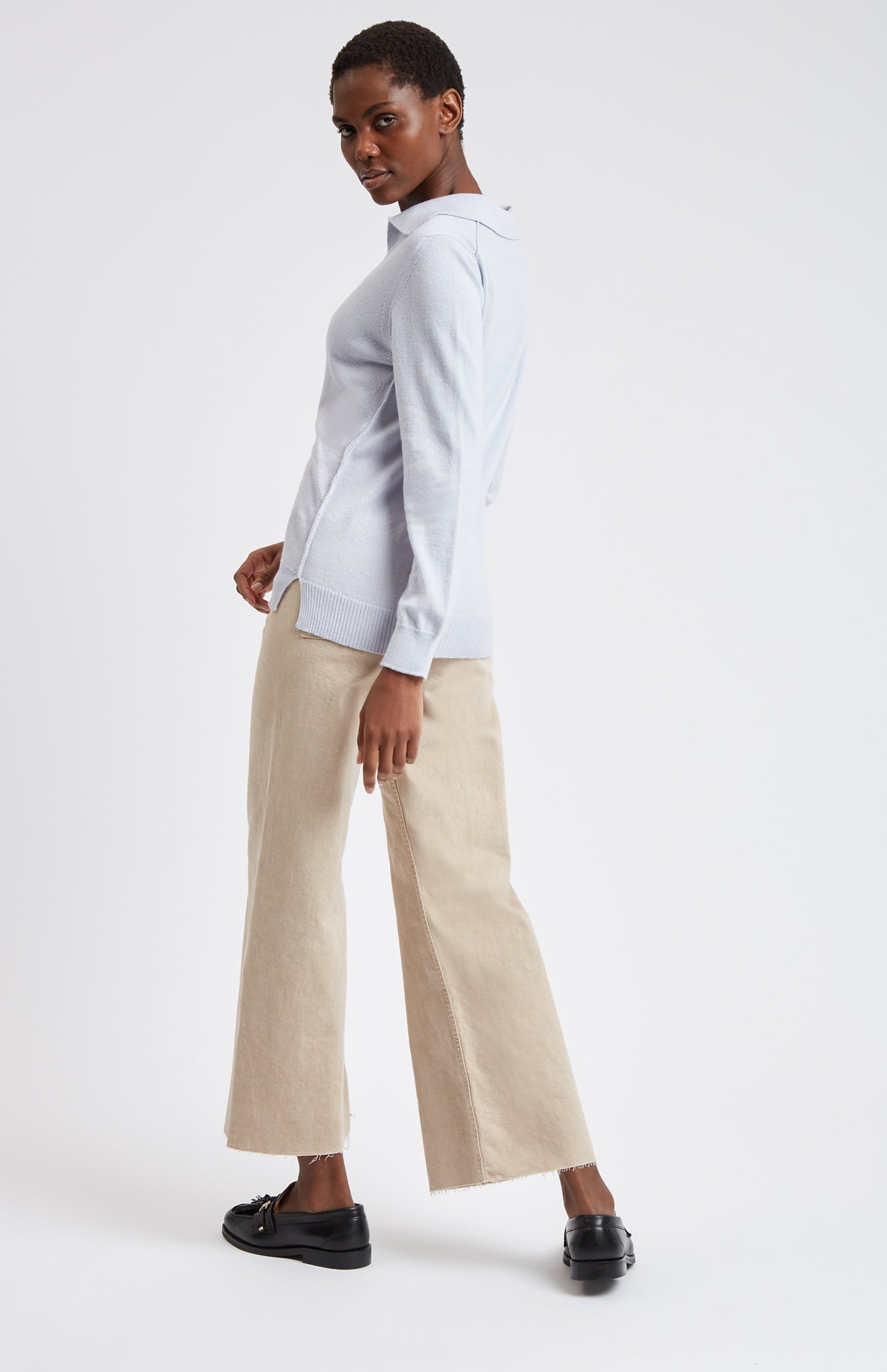 Women's Polo-style Cashmere Jumper In Light Blue