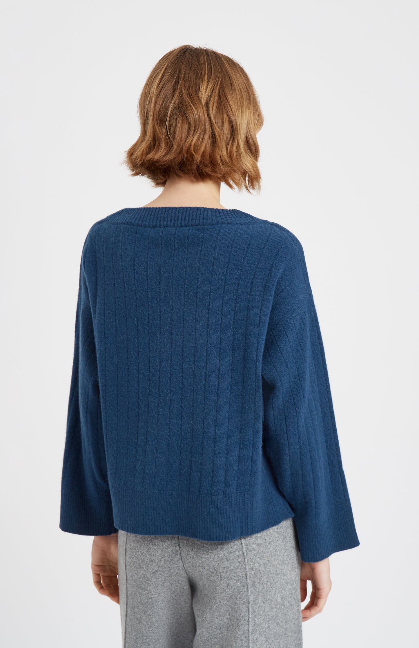 Pringle of Scotland Cashmere Blend Wide Neck Rib Jumper In Night Sky rear view