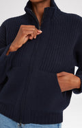 Cashmere Blend Zip Thru Jacket in Indigo zip detail - Pringle of Scotland