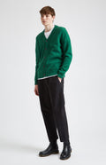 V Neck Brushed Sheltand Wool Cardigan in Emerald side view - Pringle of Scotland