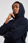 Women's Navy Cashmere Blend Hoodie View - Pringle of Scotland