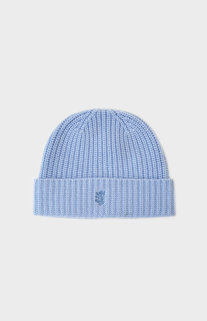 Pringle of Scotland Ribbed Chunky Cashmere Beanie in Sky Blue