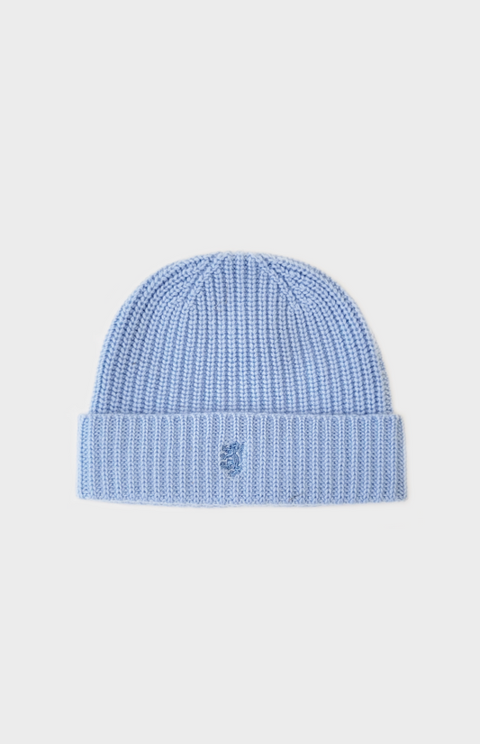 Pringle of Scotland Ribbed Chunky Cashmere Beanie in Sky Blue