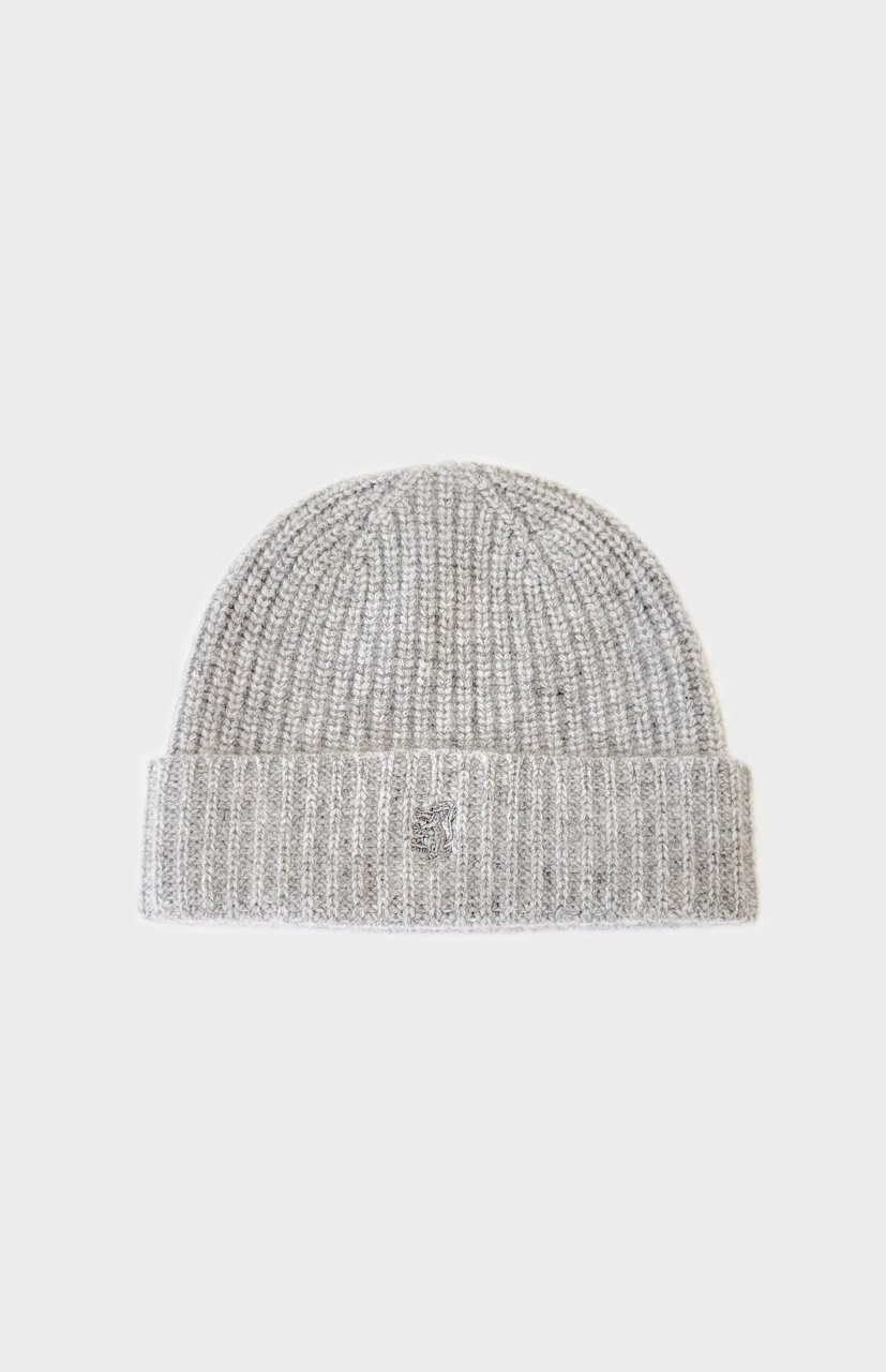 Pringle of Scotland Ribbed Chunky Cashmere Beanie in Silver Melange