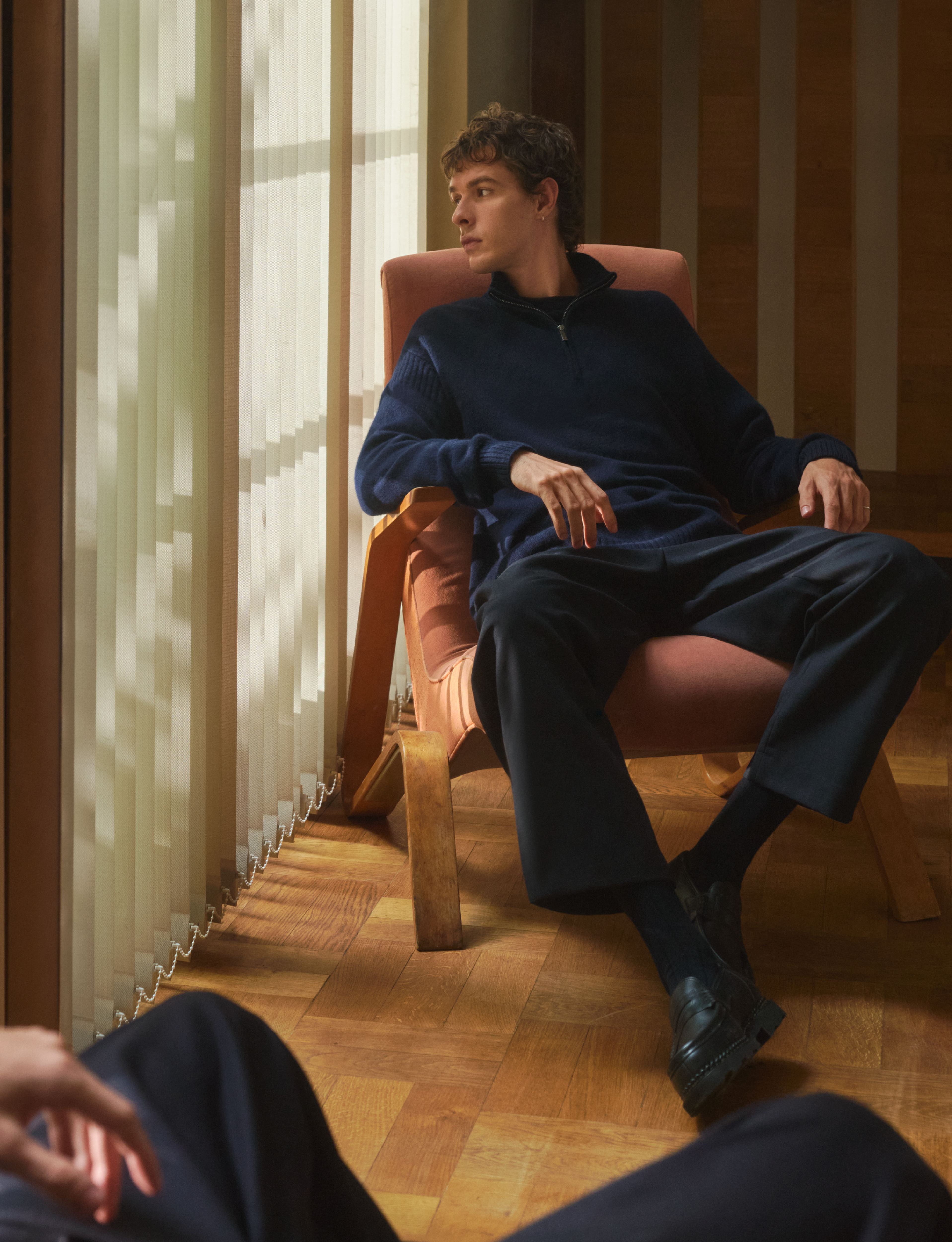 Pringle of Scotland Image Featuring Male Model In QTR Zip Cashmere Jumper in Navy