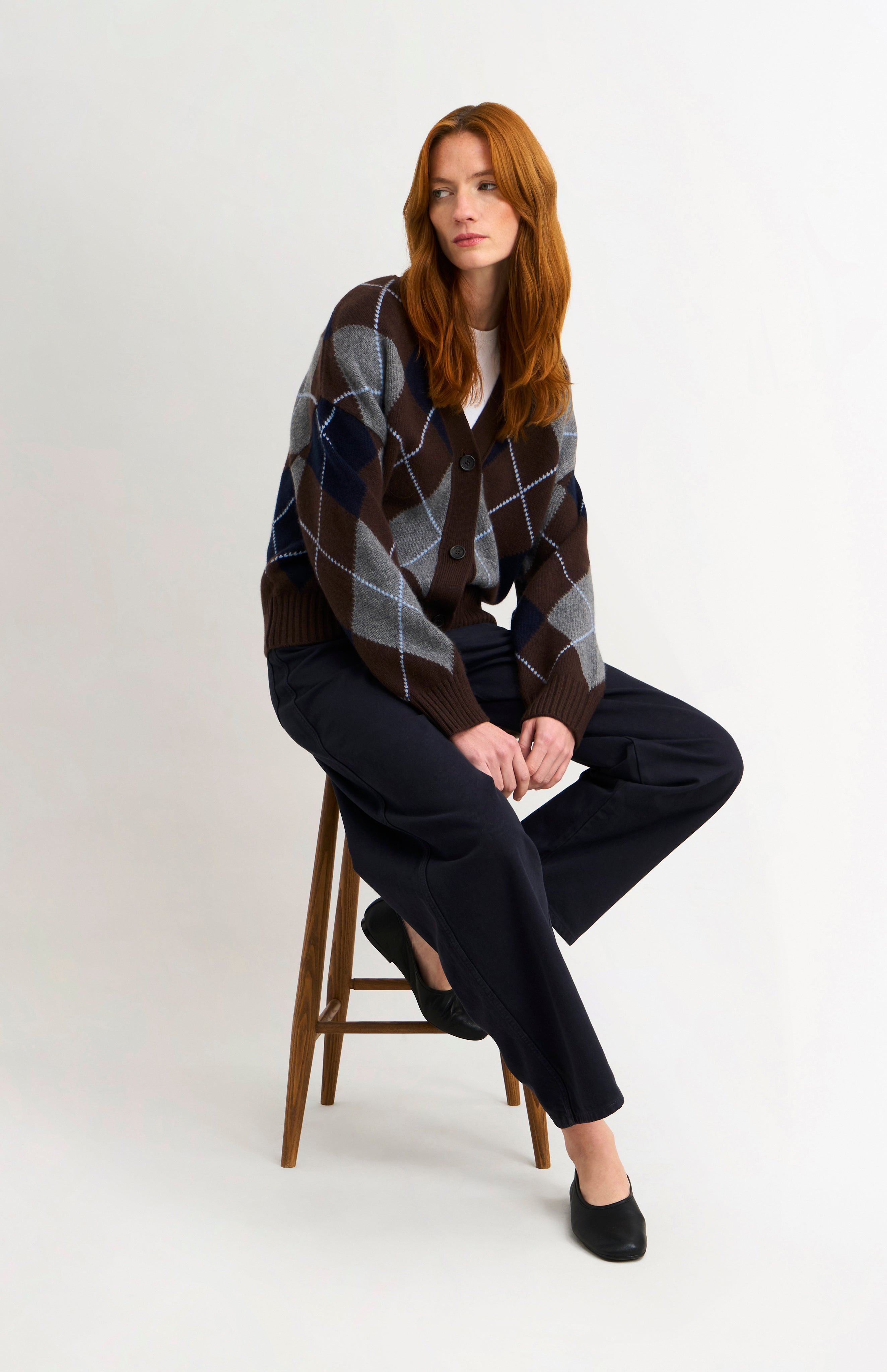 Pringle of scotland Women's Cashmere Argyle Cardigan In Dark Brown