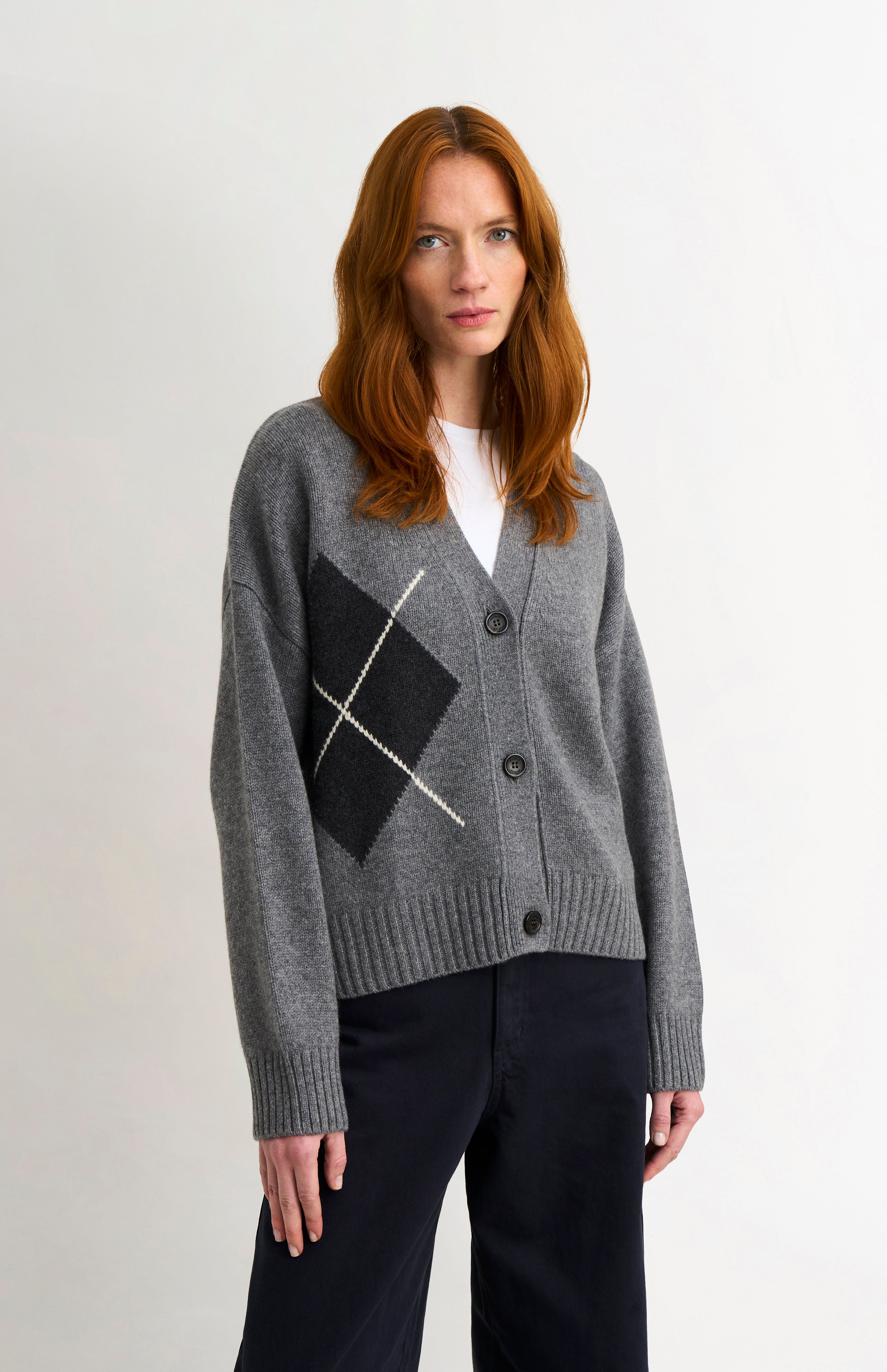 Pringle of Scotland Women's Cashmere Argyle Cardigan In Charcoal