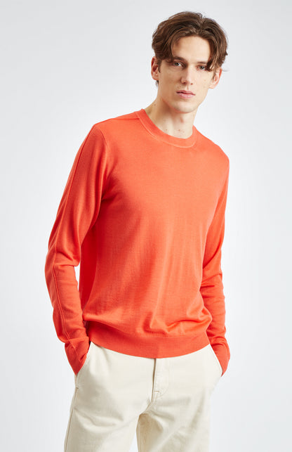 Round Neck Merino Wool Jumper In Pumpkin