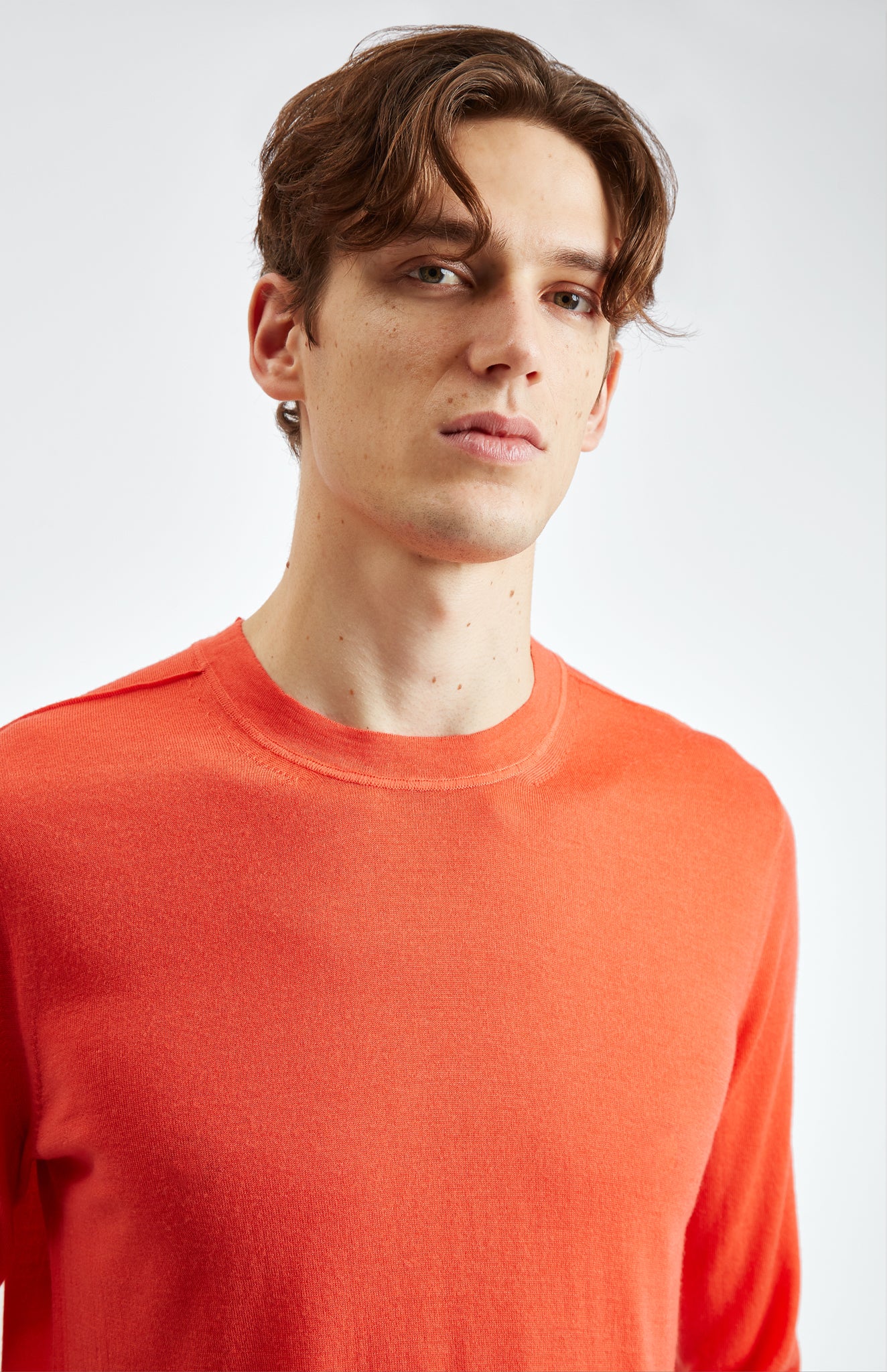 Round Neck Merino Wool Jumper In Pumpkin