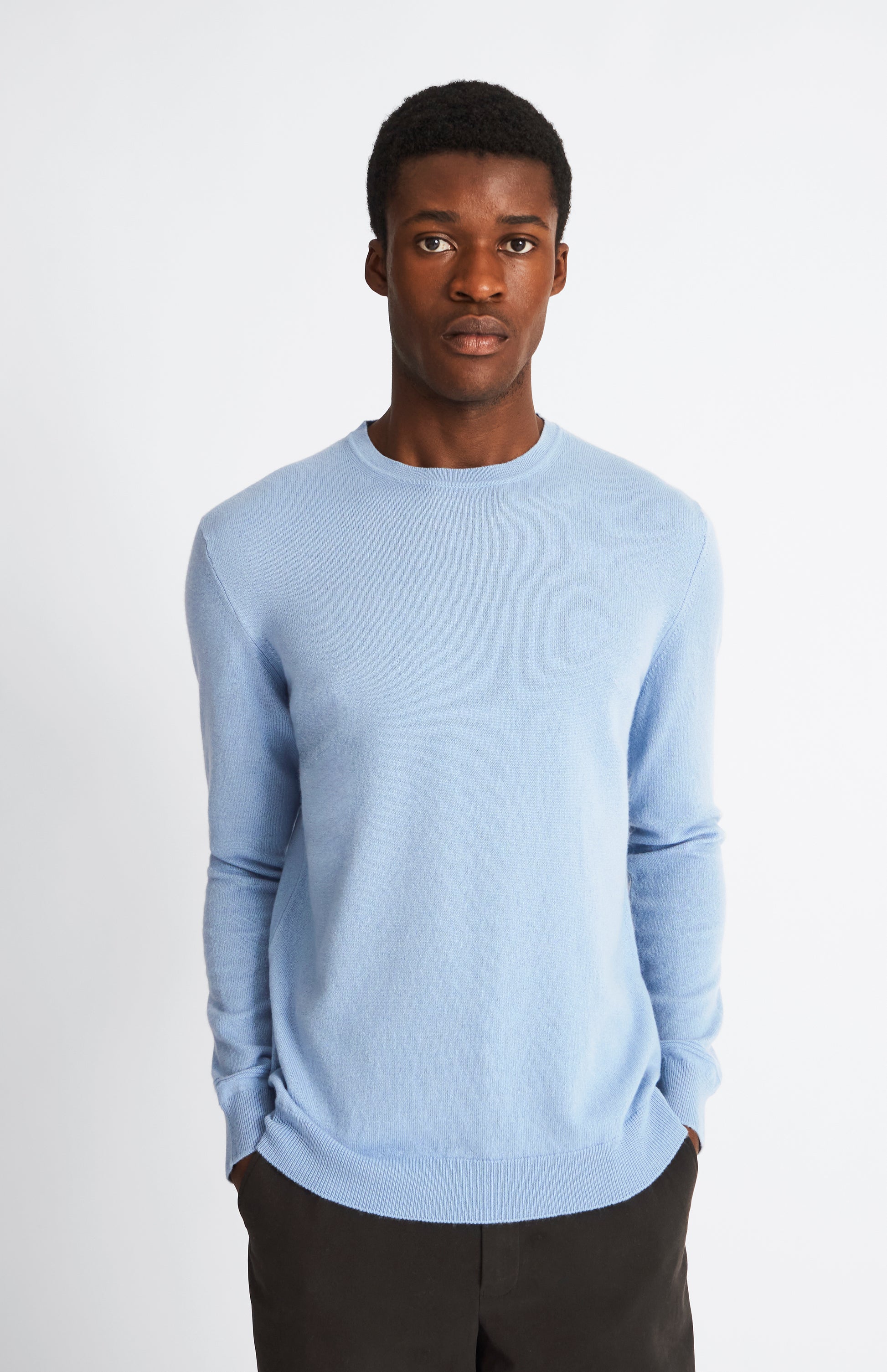 Pringle of Scotland Men's Round Neck Cashmere Jumper In Norse Blue on model