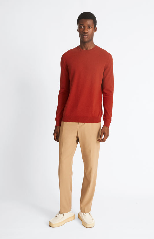 Men's Round Neck Cashmere Jumper In Rust Red