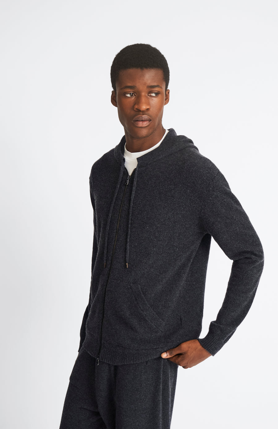 Men's Knitted Lounge Hoodie In Charcoal