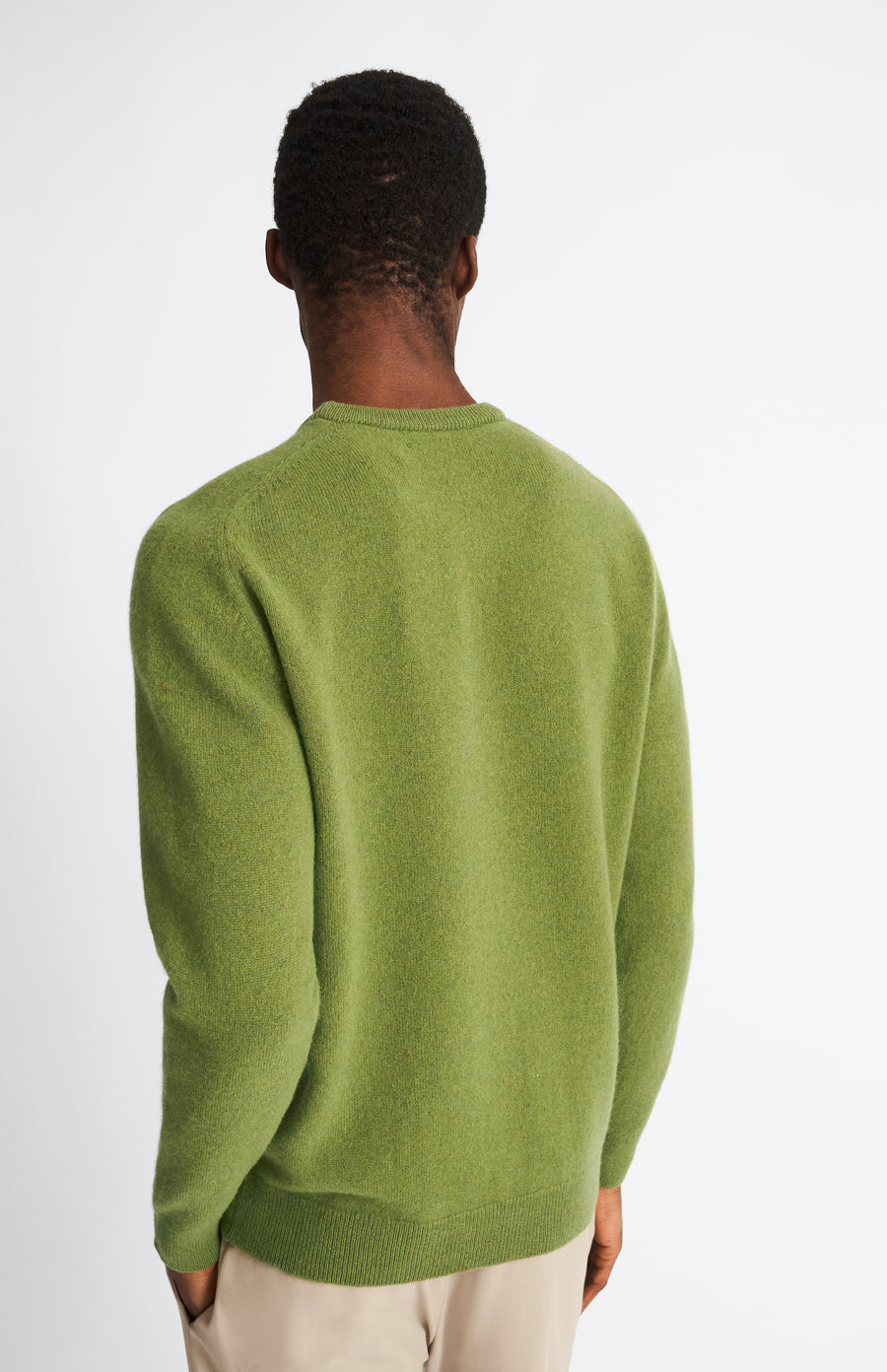 Pringle Round Neck Lion Lambswool Jumper In Mineral Green & Mustard rear view