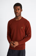 Pringle Round Neck Lion Lambswool Jumper In Red Rust & Mineral Green on model