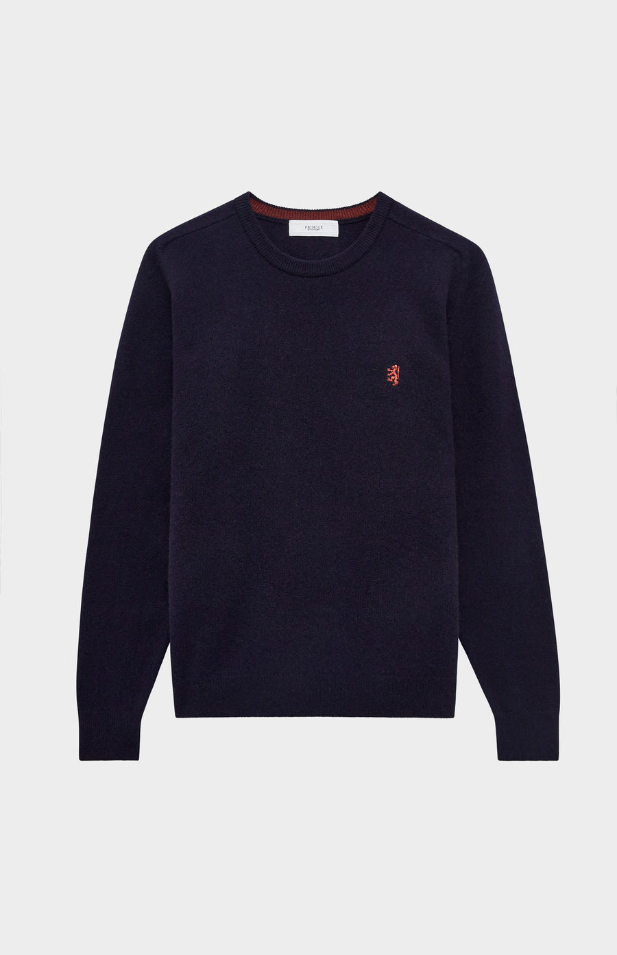 Pringle Round Neck Lion Lambswool Jumper In Navy & Rust Red