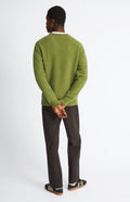 Pringle V Neck Lion Lambswool Jumper In Mineral Green & Mustard Sand rear view