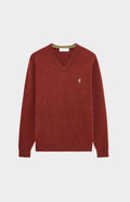 Pringle V Neck Lion Lambswool Jumper In Red Rust & Mineral Green