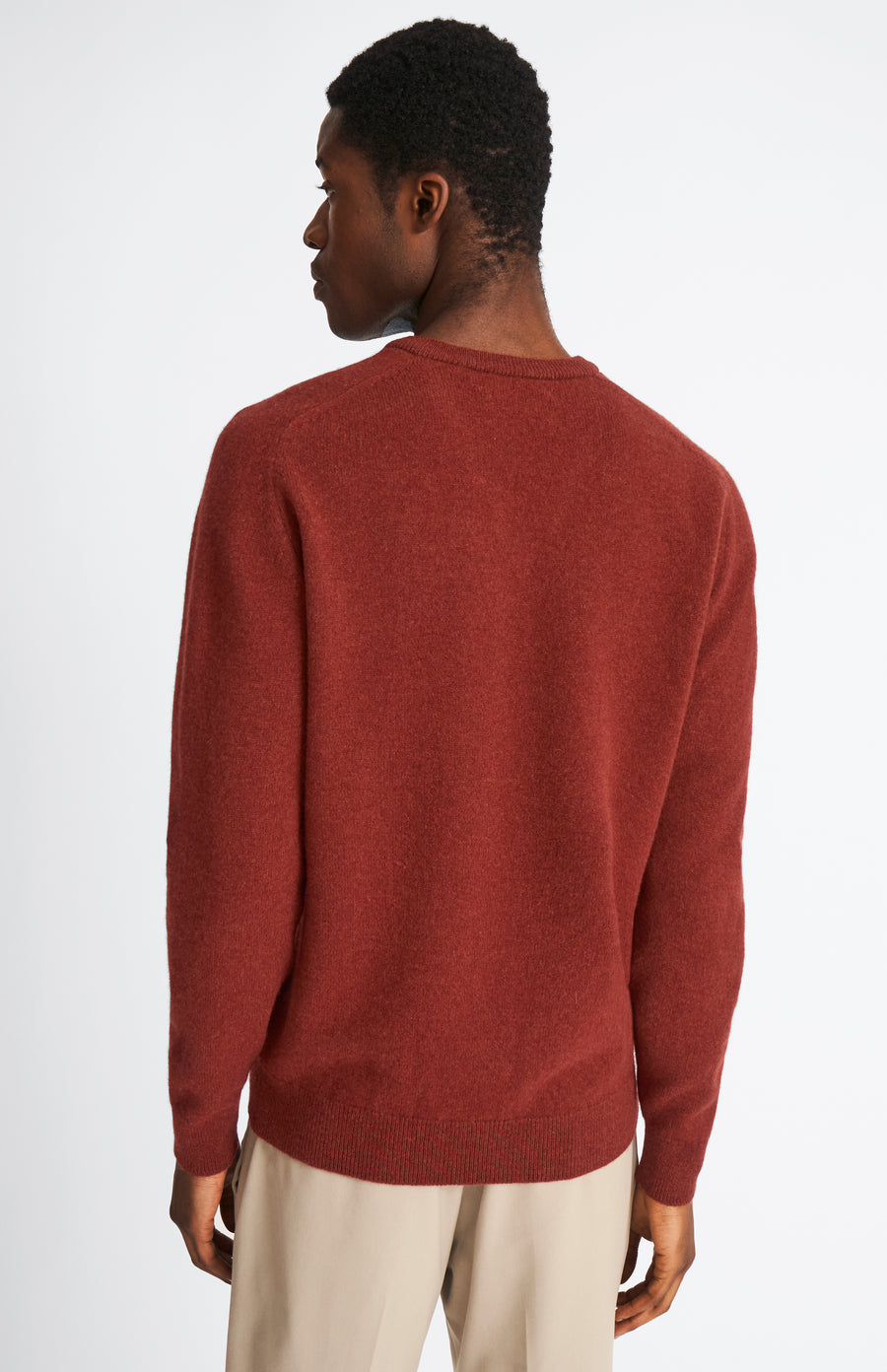 Pringle V Neck Lion Lambswool Jumper In Red Rust & Mineral Green rear view