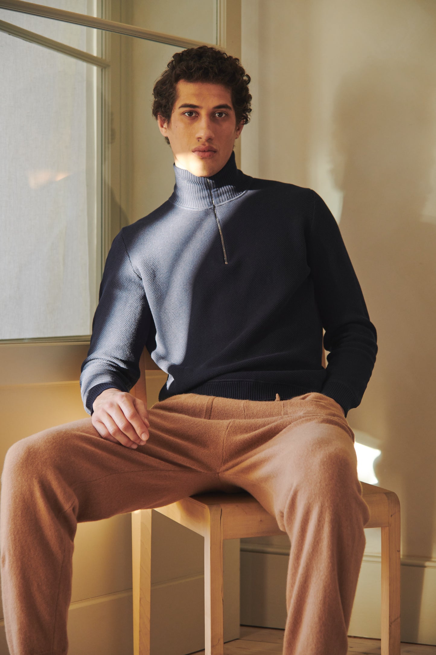 Men's Half Zip Cotton Jumper In Navy