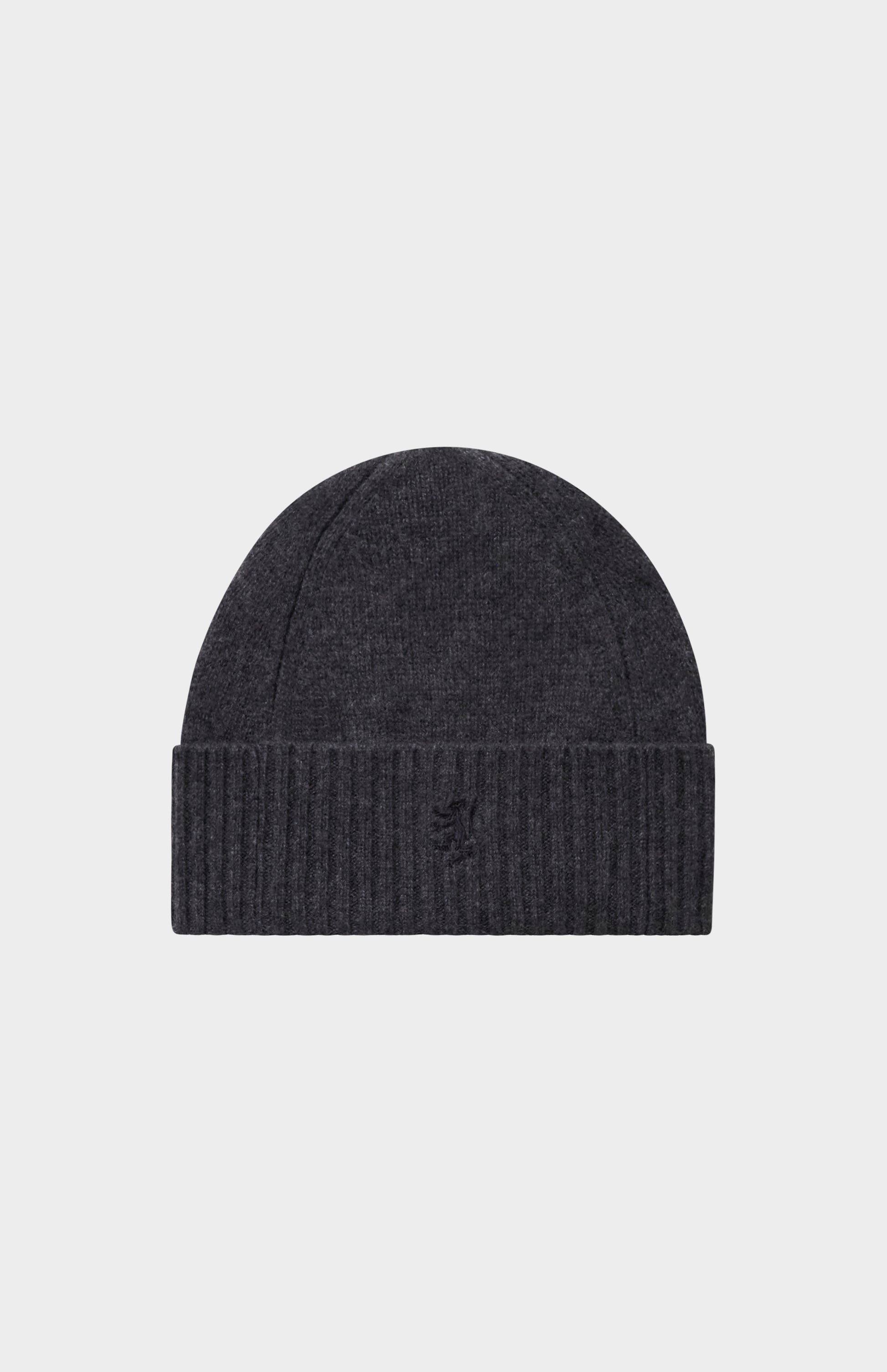 Pringle of Scotland Ribbed Edge Cashmere Beanie In Charcoal