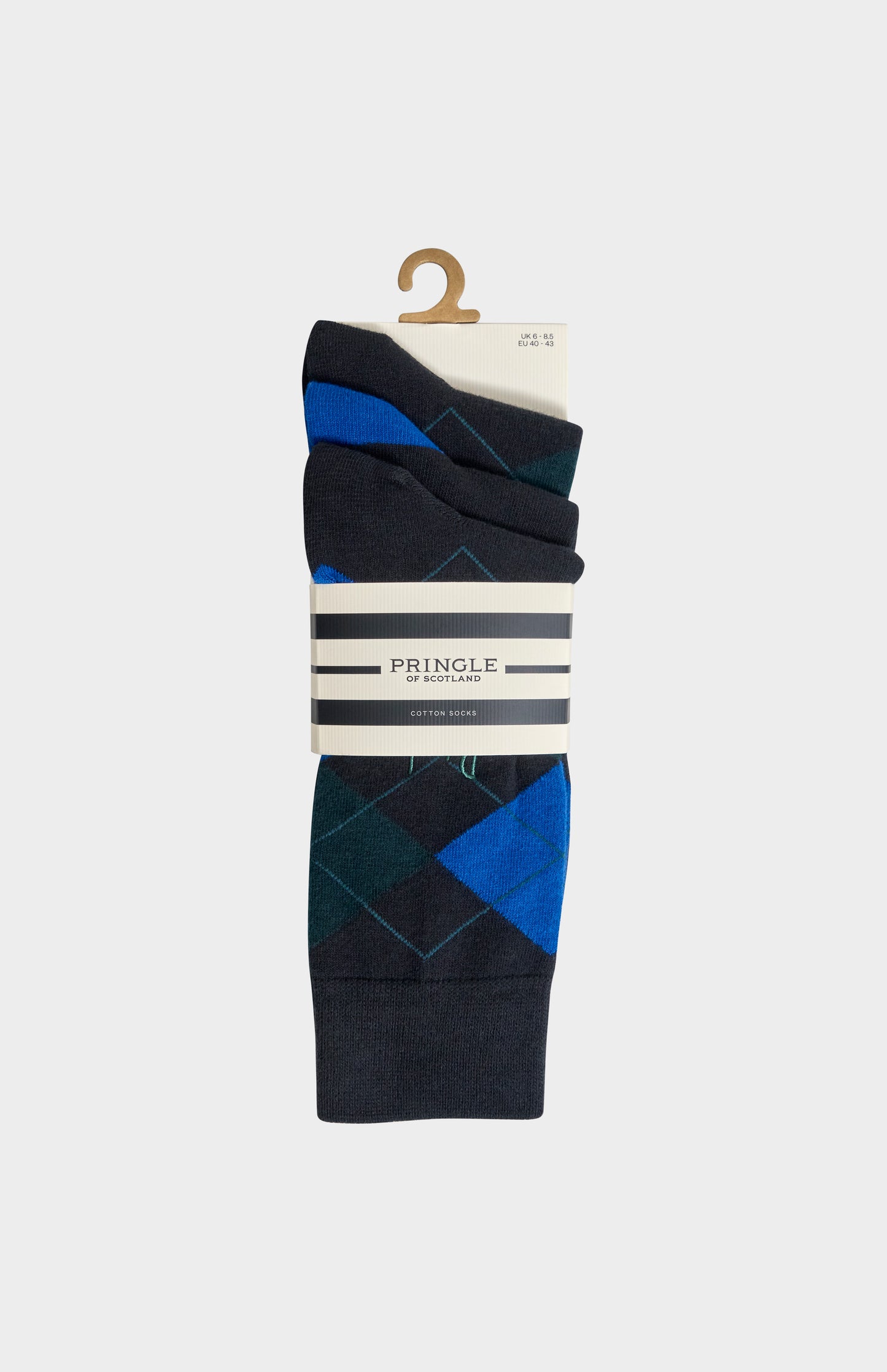 Men’s Argyle Cotton Jacquard Socks in Black, Blue & Green