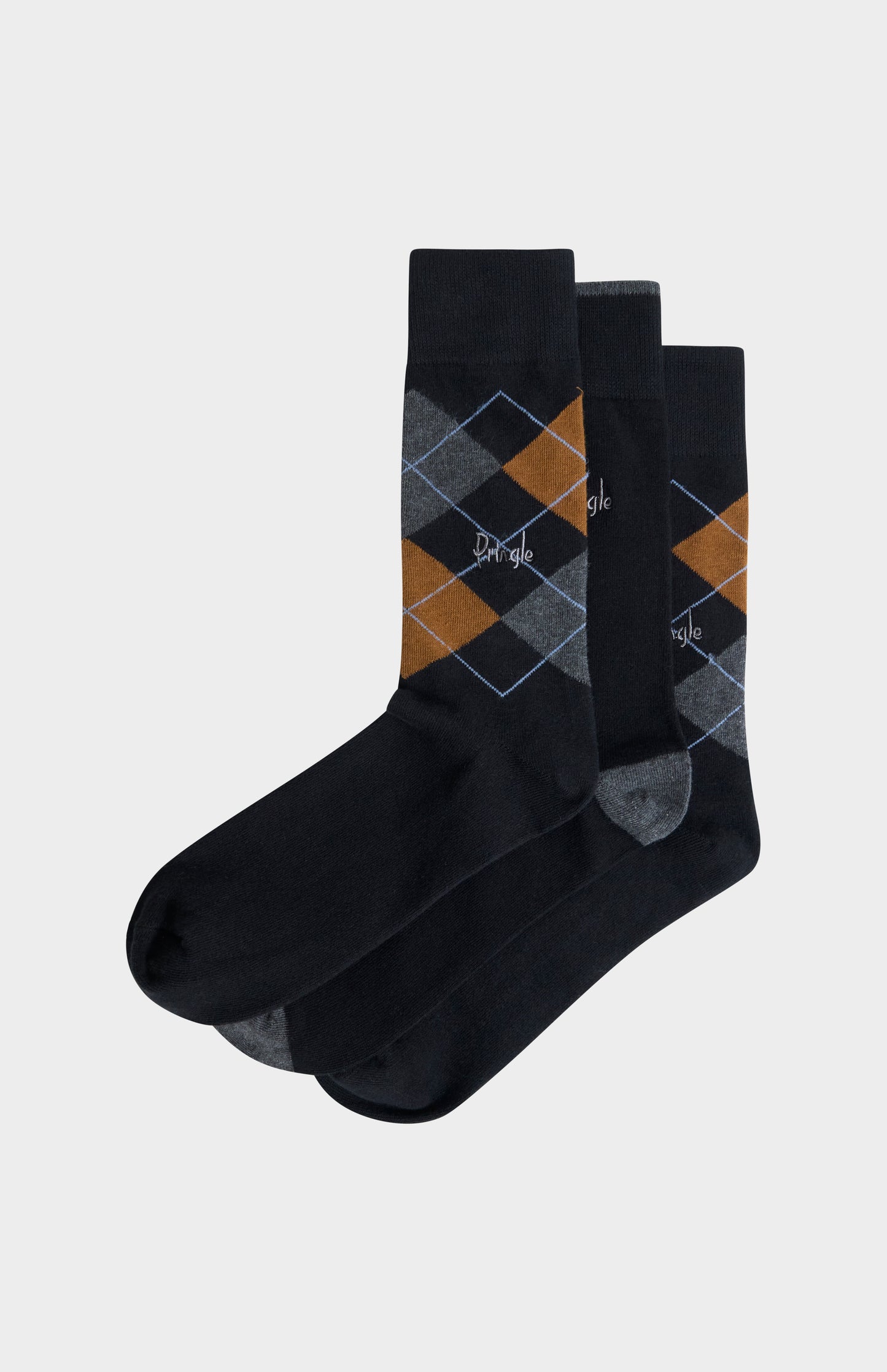Men’s Argyle Cotton Jacquard Socks in Black, Charcoal & Camel