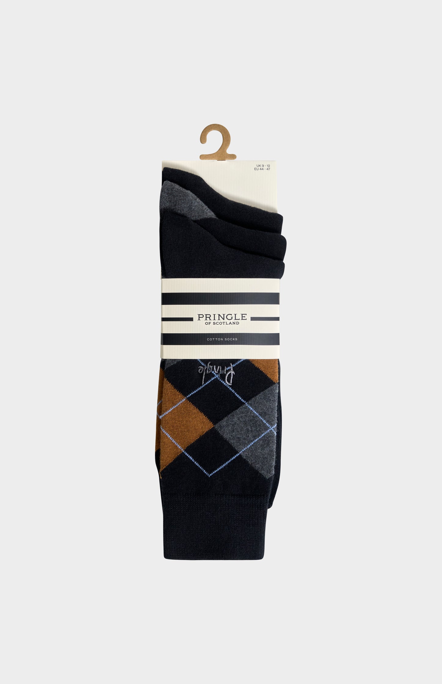 Men’s Argyle Cotton Jacquard Socks in Black, Charcoal & Camel
