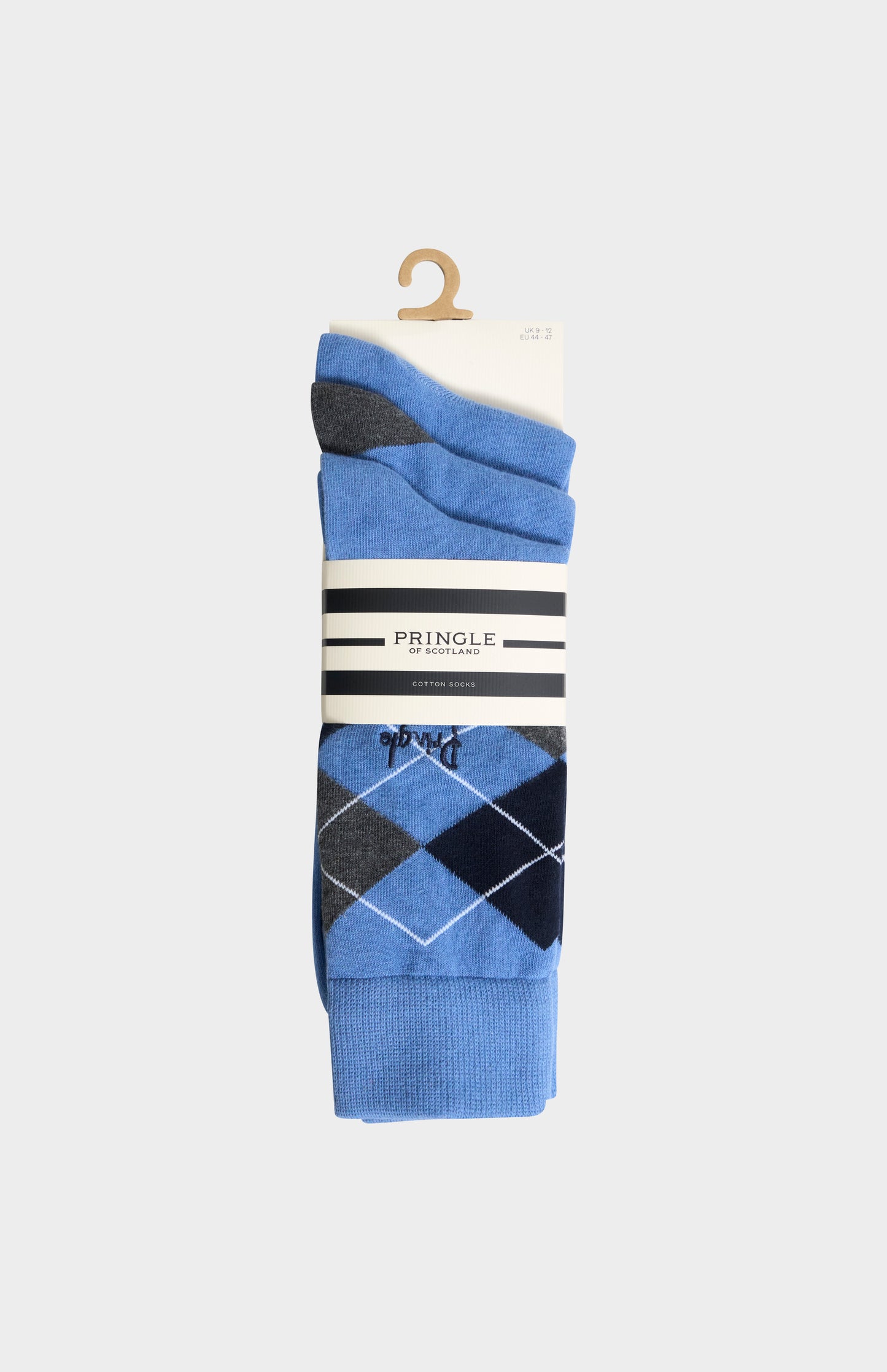 Men’s Argyle Cotton Jacquard Socks in Blue, Navy & Charcoal