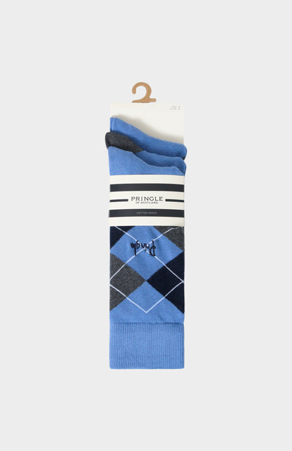 Men’s Argyle Cotton Jacquard Socks in Blue, Navy & Charcoal