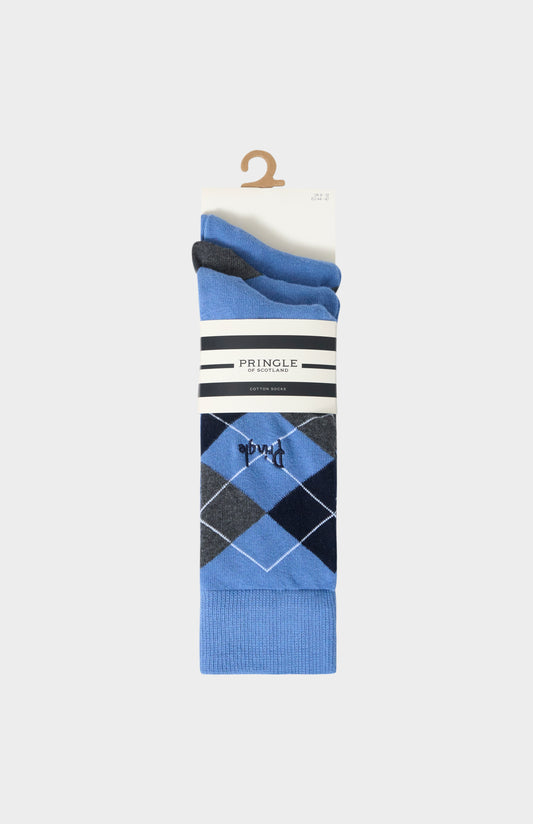 Men’s Argyle Cotton Jacquard Socks in Blue, Navy & Charcoal