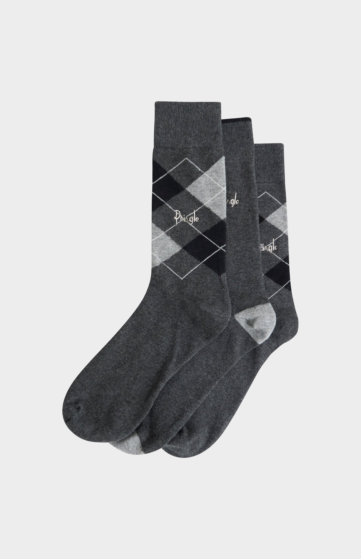 Men’s Argyle Cotton Jacquard Socks in Charcoal, Grey & Black