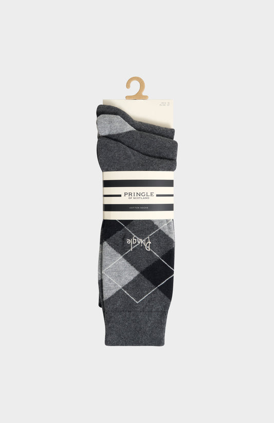 Men’s Argyle Cotton Jacquard Socks in Charcoal, Grey & Black