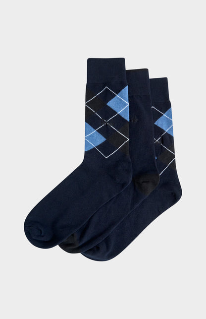 Men’s Argyle Cotton Jacquard Socks in Navy, Blue & Black
