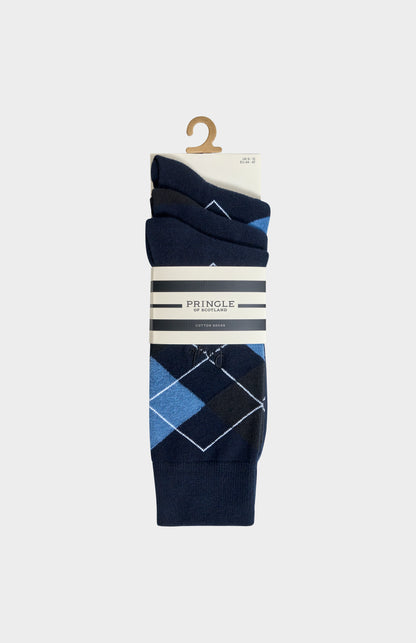 Men’s Argyle Cotton Jacquard Socks in Navy, Blue & Black