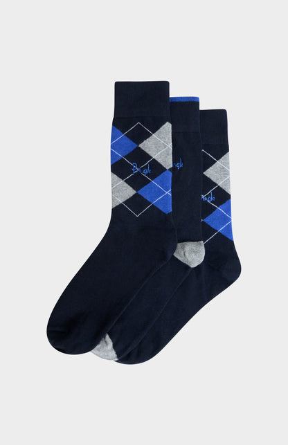 Men’s Argyle Cotton Jacquard Socks in Navy, Blue & Grey
