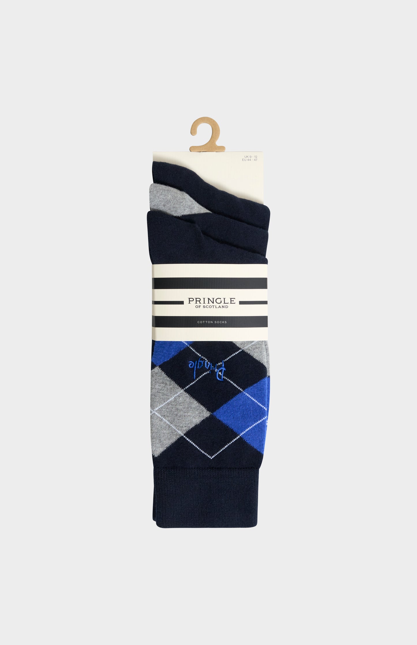 Men’s Argyle Cotton Jacquard Socks in Navy, Blue & Grey