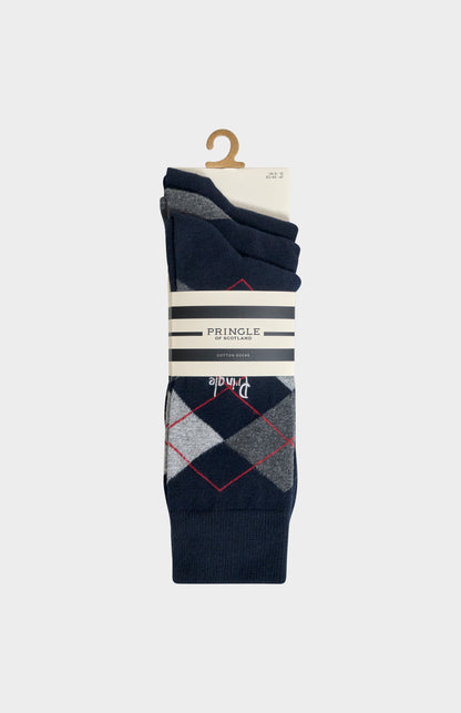 Men’s Argyle Cotton Jacquard Socks in Navy, Charcoal & Black