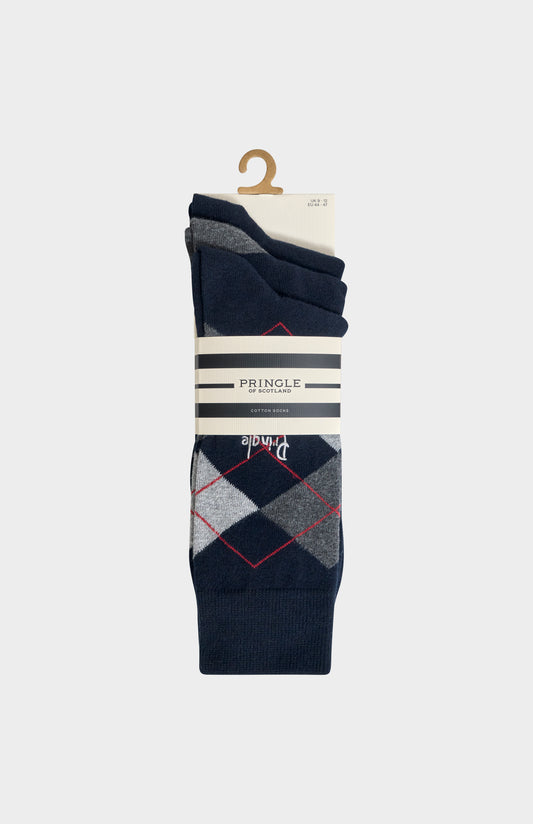 Men’s Argyle Cotton Jacquard Socks in Navy, Charcoal & Black