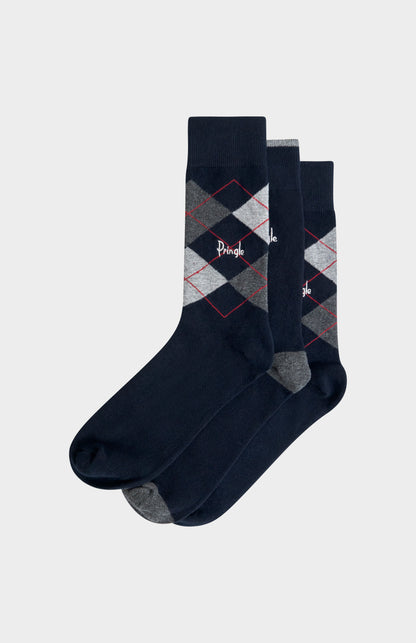 Men’s Argyle Cotton Jacquard Socks in Navy, Charcoal & Black