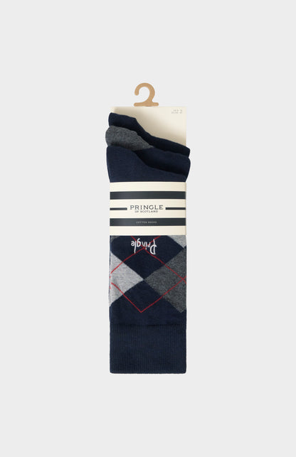 Men’s Argyle Cotton Jacquard Socks in Navy, Charcoal & Black