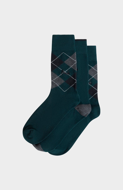 Men’s Argyle Cotton Jacquard Socks in Green, Black & Charcoal