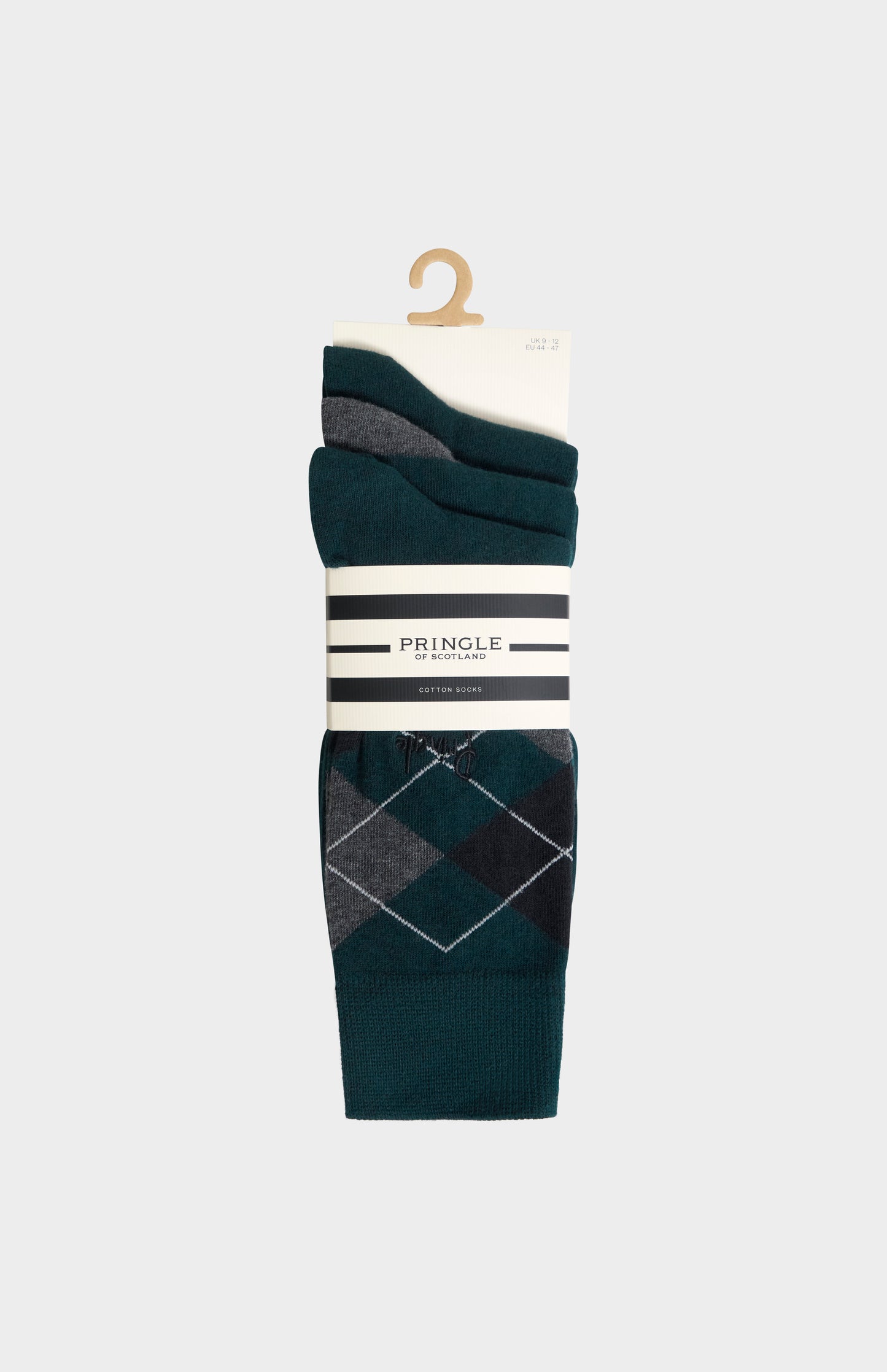 Men’s Argyle Cotton Jacquard Socks in Green, Black & Charcoal