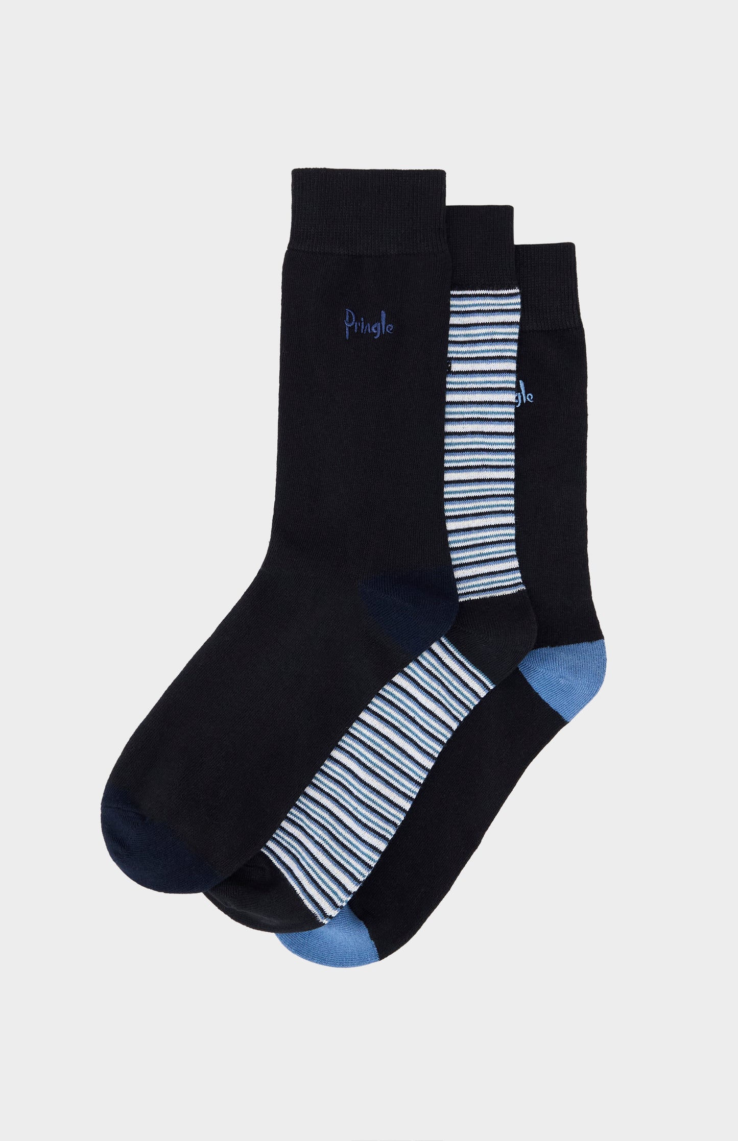 Navy socks with blue accents and pringle embroidery