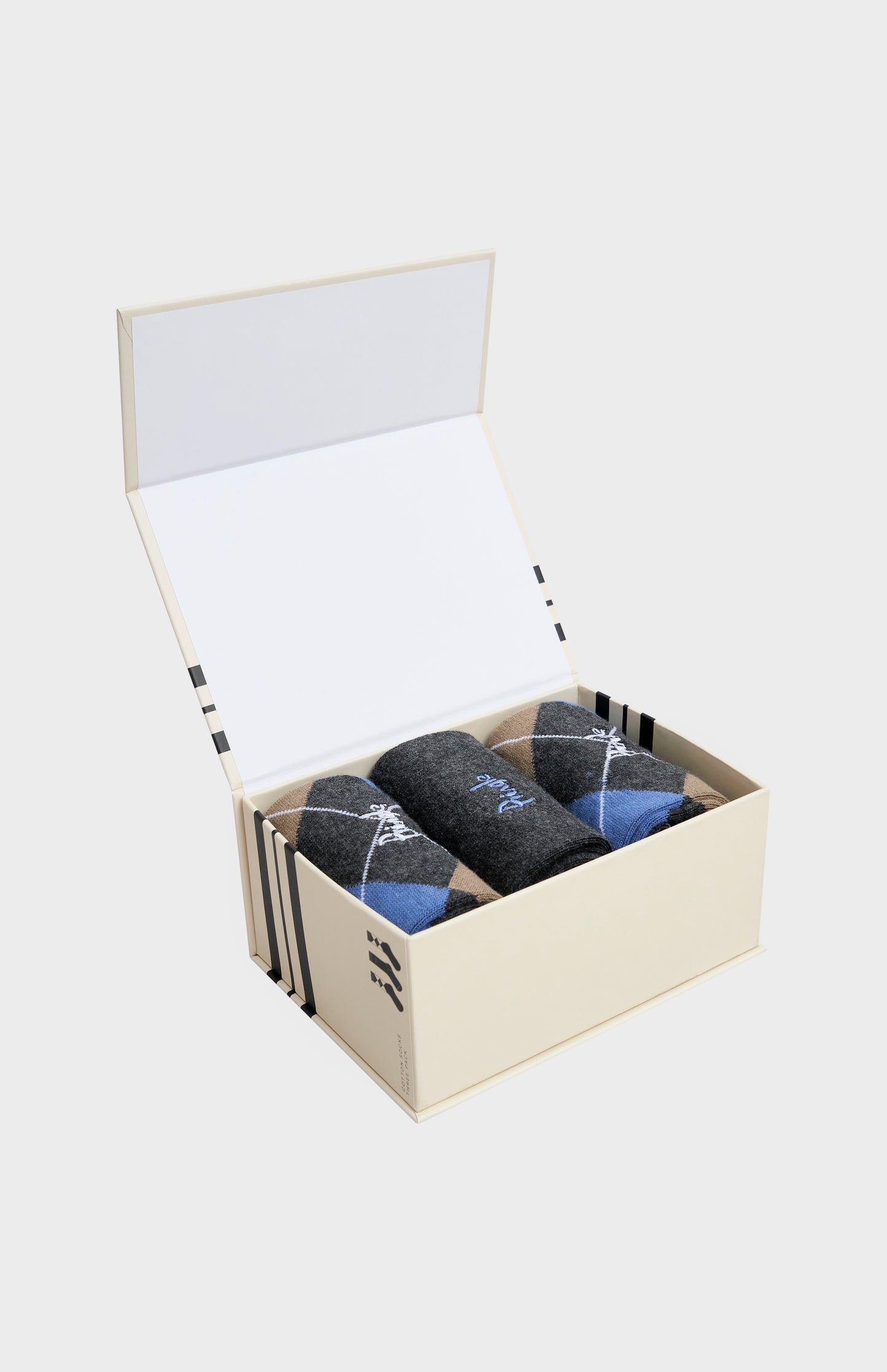 Men’s Argyle Cotton Jacquard Socks in Charcoal, Blue & Camel