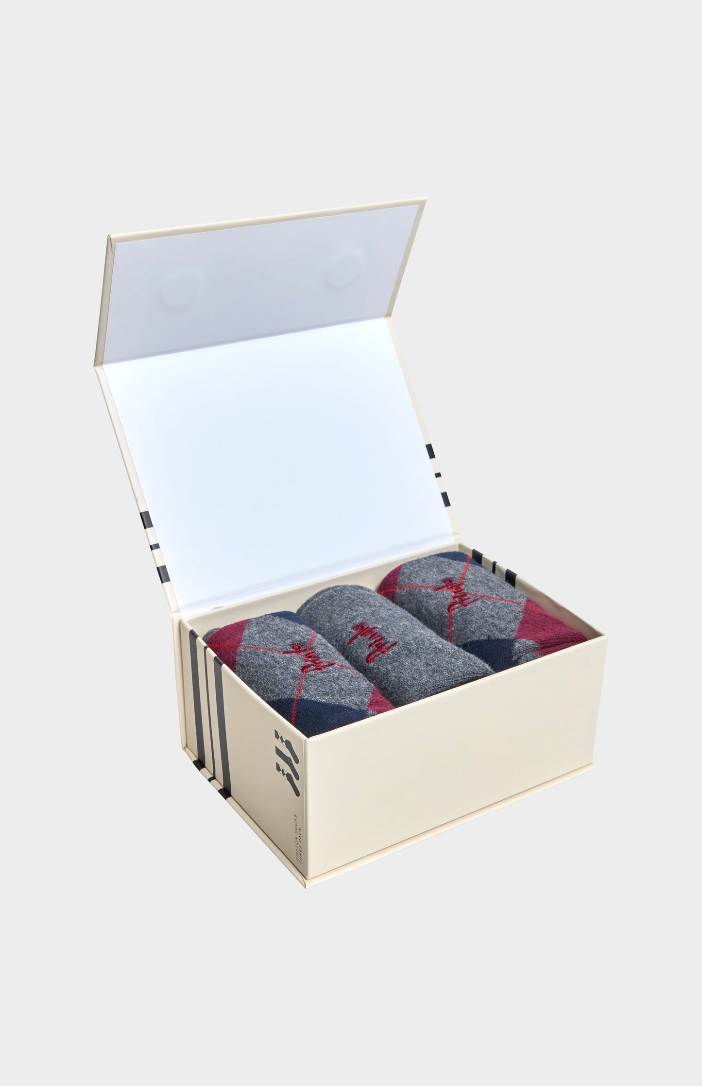 Men’s Argyle Cotton Jacquard Socks in Charcoal, Navy & Burgundy